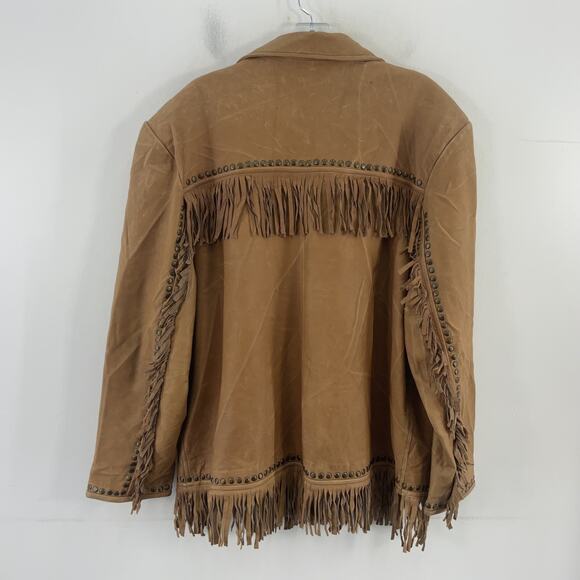 Santa Fe VTG Tan Fringed Studded Leather Blazer Jacket Size XL Preowned - Picture 2 of 5
